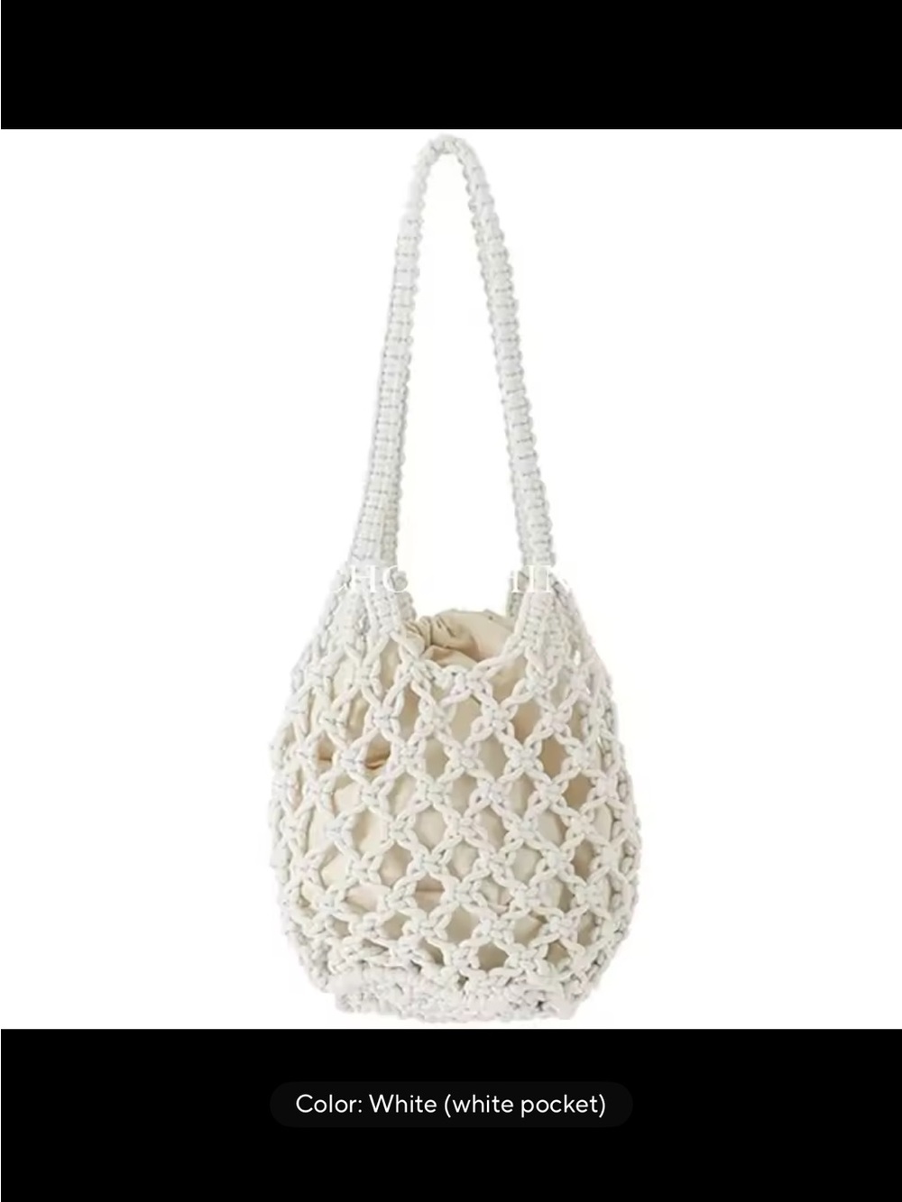 White Macrame Bucket Bag with Inner Pouch